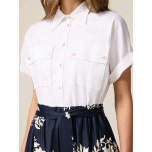 Oltre - Vestido camisero con falda estampada - Azul