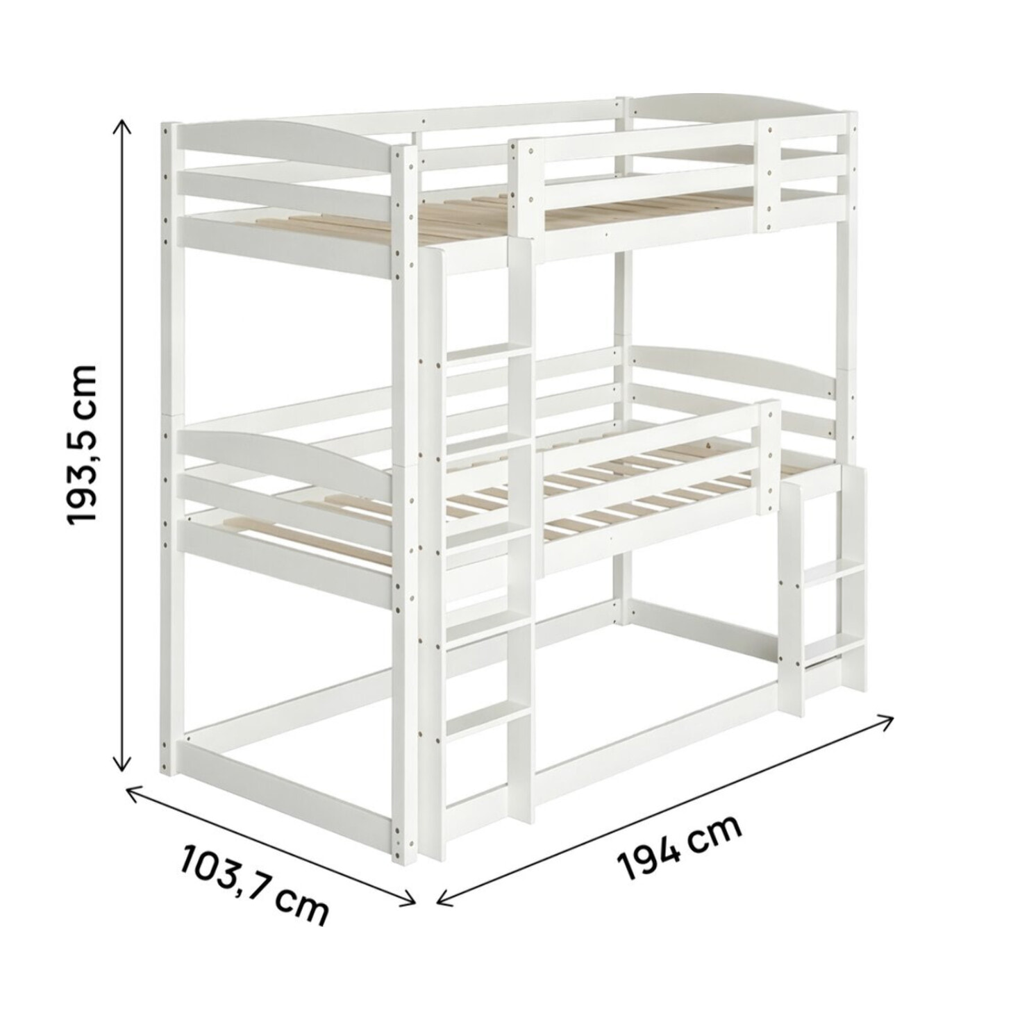 Lit superposé en bois avec escalier "Sephora" - 90 x 190 cm - Blanc