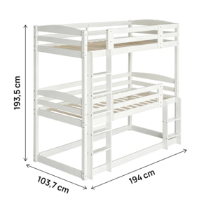 Lit superposé en bois avec escalier "Sephora" - 90 x 190 cm - Blanc