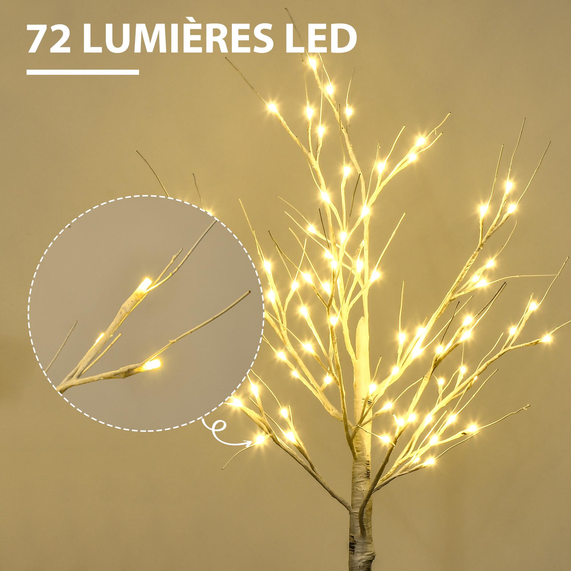 Arbre lumineux LED - décoration lumineuse de Noël - 72 LEDS - 1,2H m - métal PP blanc