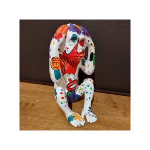 Statue singe blanc assis en résine multicolore H40cm - WHAT