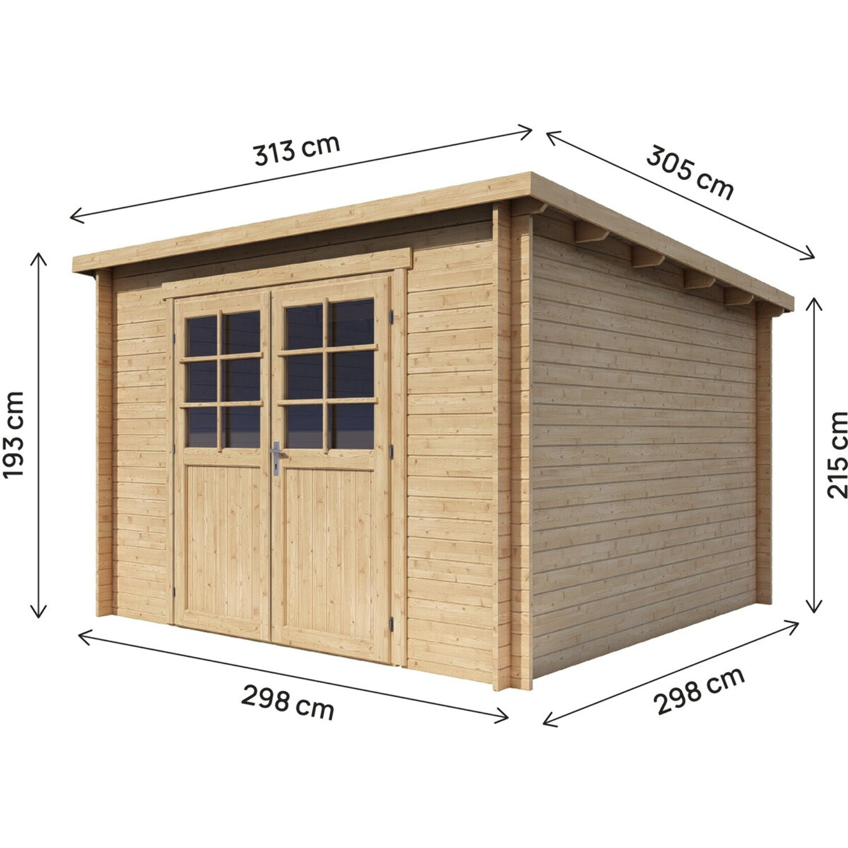 Abri de jardin en bois monopente "Rowan" - 9,5 m² - 28 mm - Beige