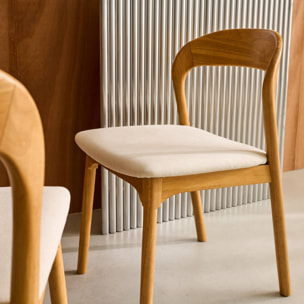 Chaise vintage bois d'hévéa et tissu (lot de 2) ATHENA