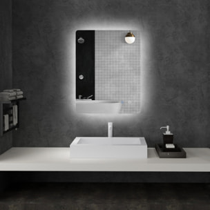 Miroir rectangulaire mural lumineux LED de salle de bain - 80 x 60 cm - 3 couleurs, luminosité réglable interrupteur tactile système antibuée blanc transparent