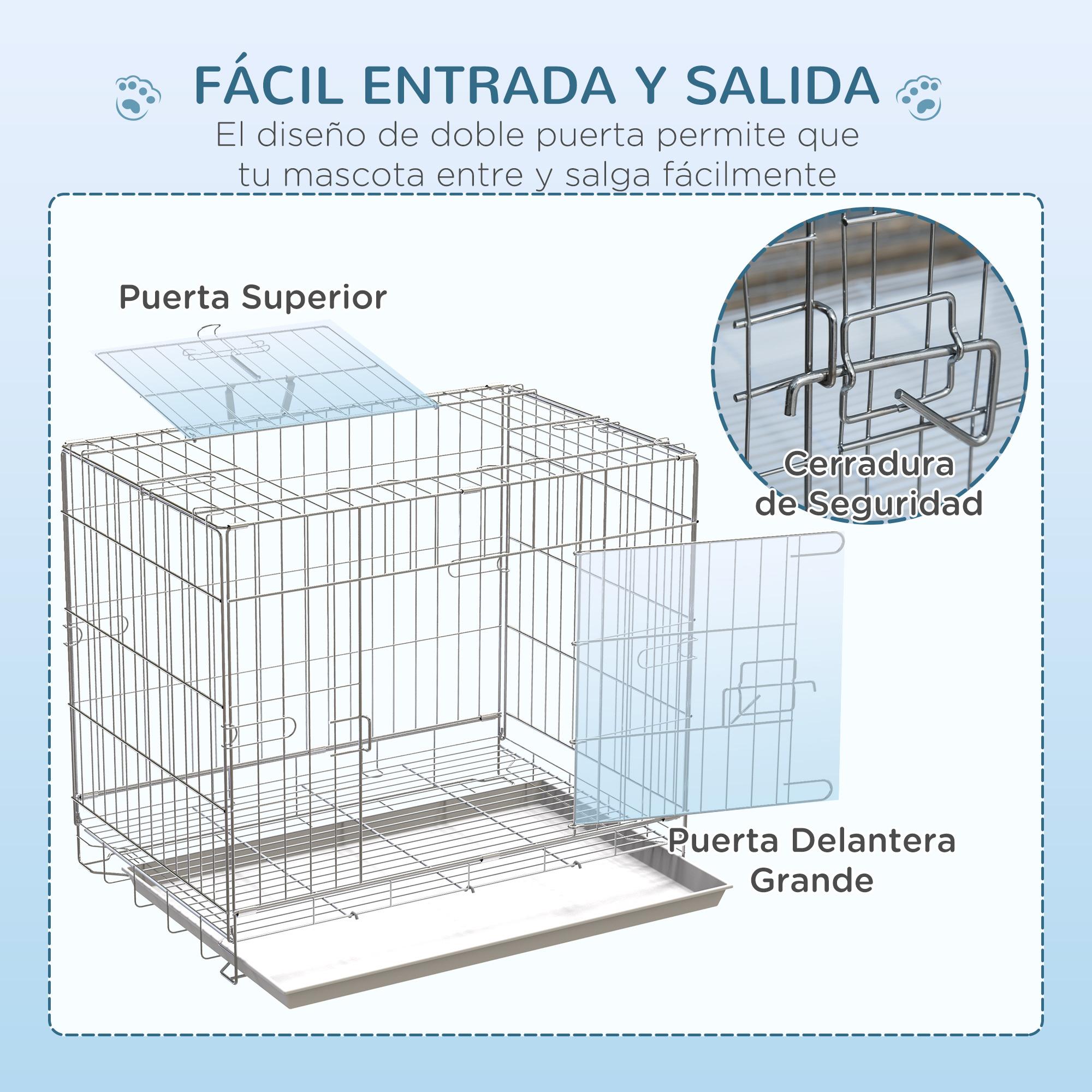 Jaula Plegable para Perros Perrera Metálica 61x43x50 cm Jaula Metálica para Perros con Bandeja Extraíble y 2 Puertas con Pestillo Blanco