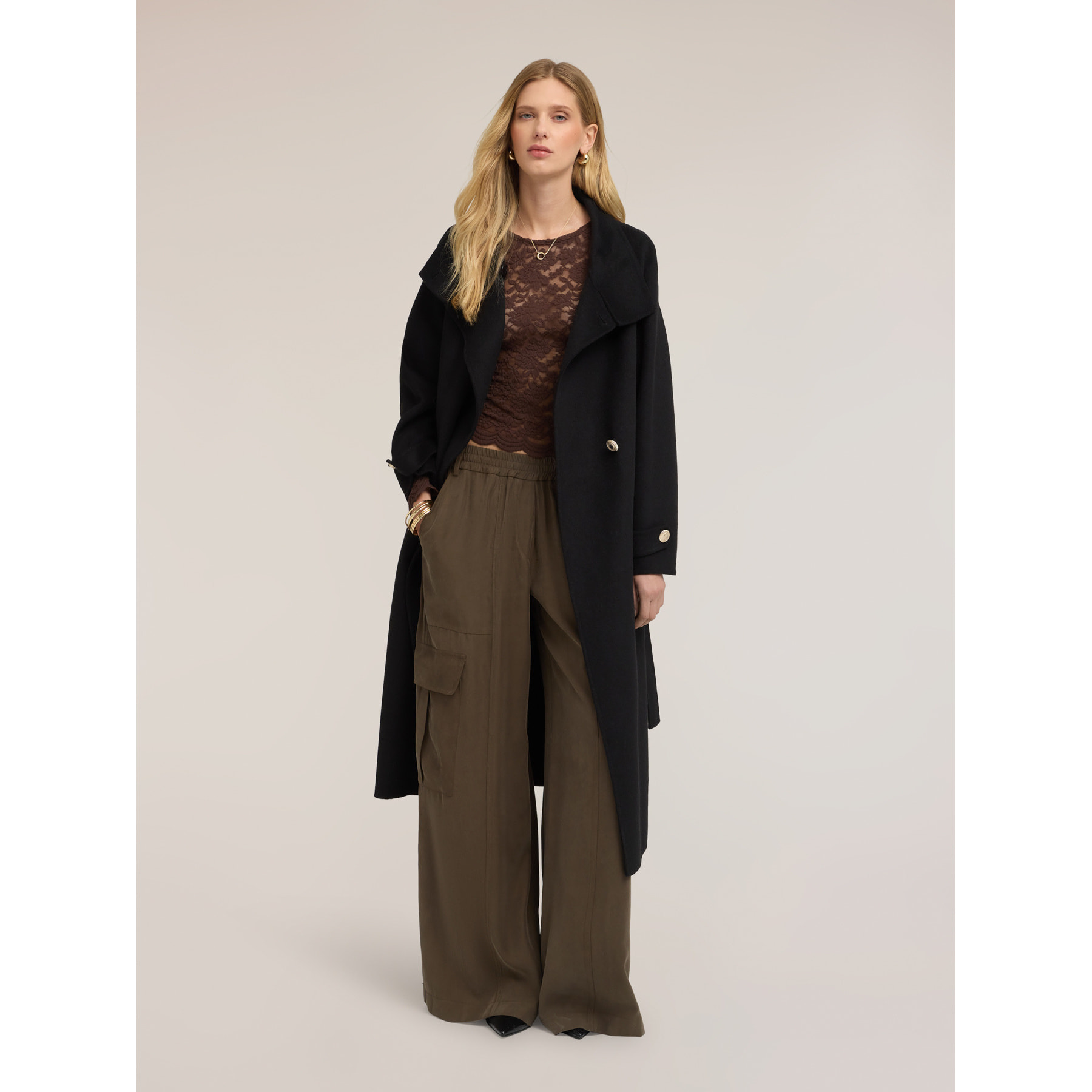 Motivi - Pantaloni cargo palazzo misto viscosa - Verde militare