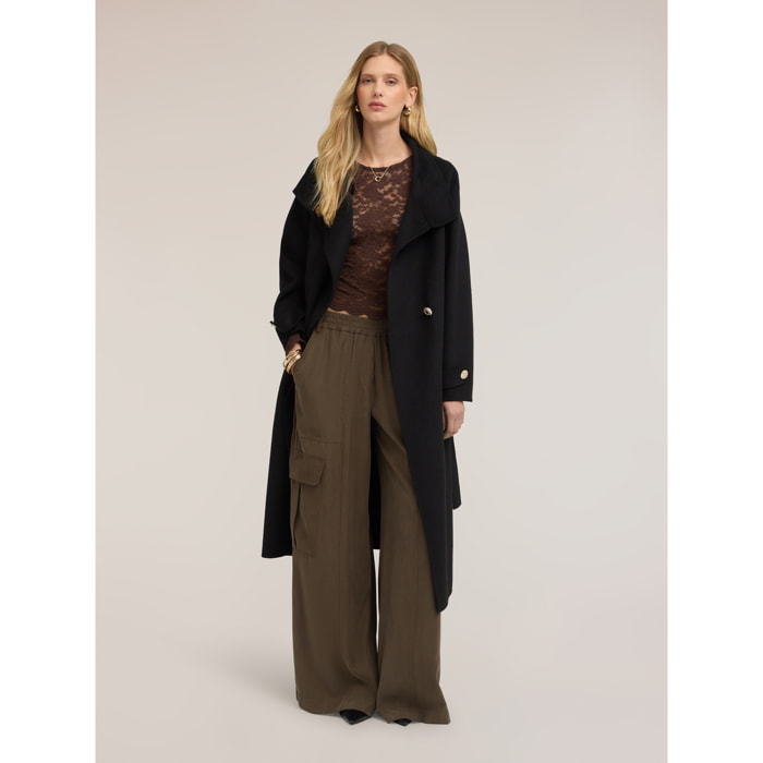 Motivi - Pantaloni cargo palazzo misto viscosa - Verde militare