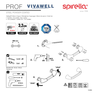 Spirella Barre de redressement ou d'appui PROF Acier Inox 30cm Blanc