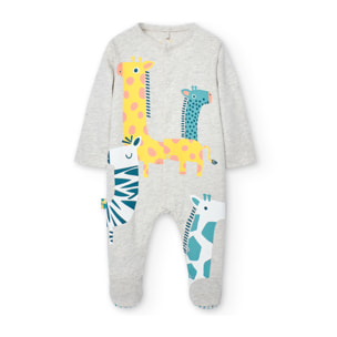 Pelele recién nacido estampado, mangas largas, crudo