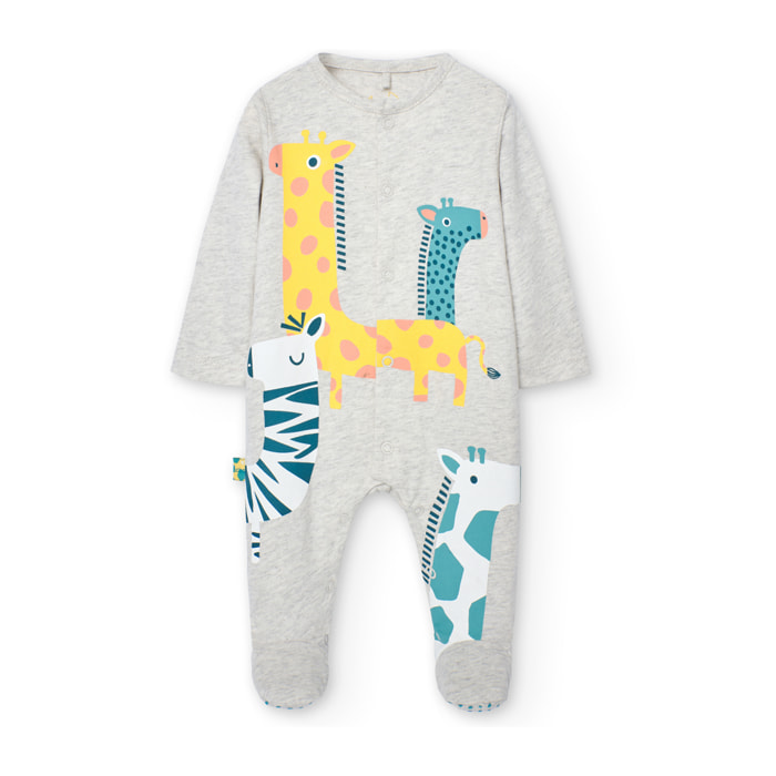 Pelele recién nacido estampado, mangas largas, crudo