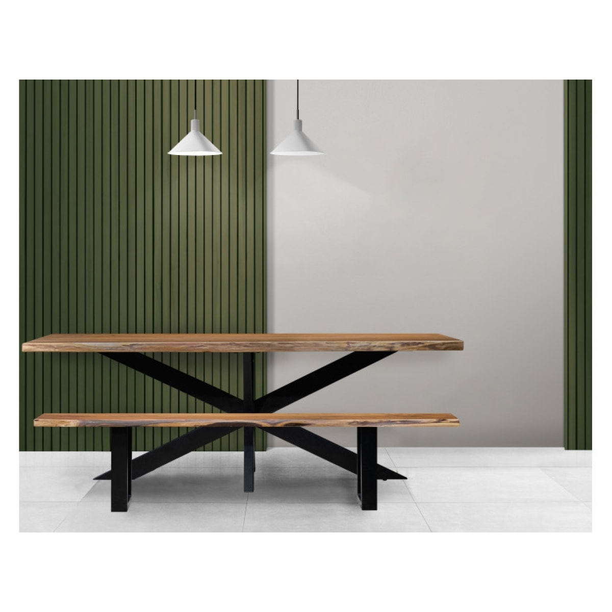 Banc en bois d'acacia massif et pieds en métal noir - 190 cm - WOOD