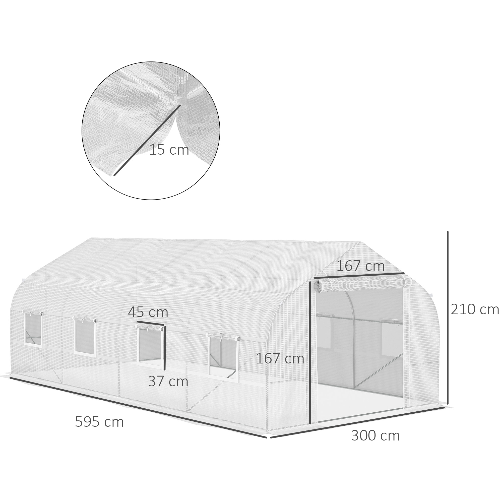 Serre tunnel grande taille 17,85 m² châssis tubulaire acier galvanisé renforcé 2,4 cm 8 fenêtres 1 porte blanc