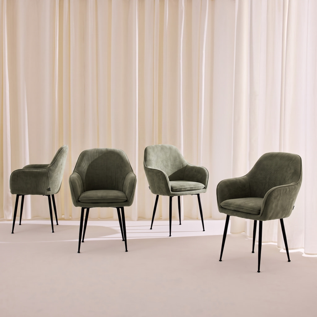 Fauteuil velours côtelé et pieds métal (lot de 4) SHELLA