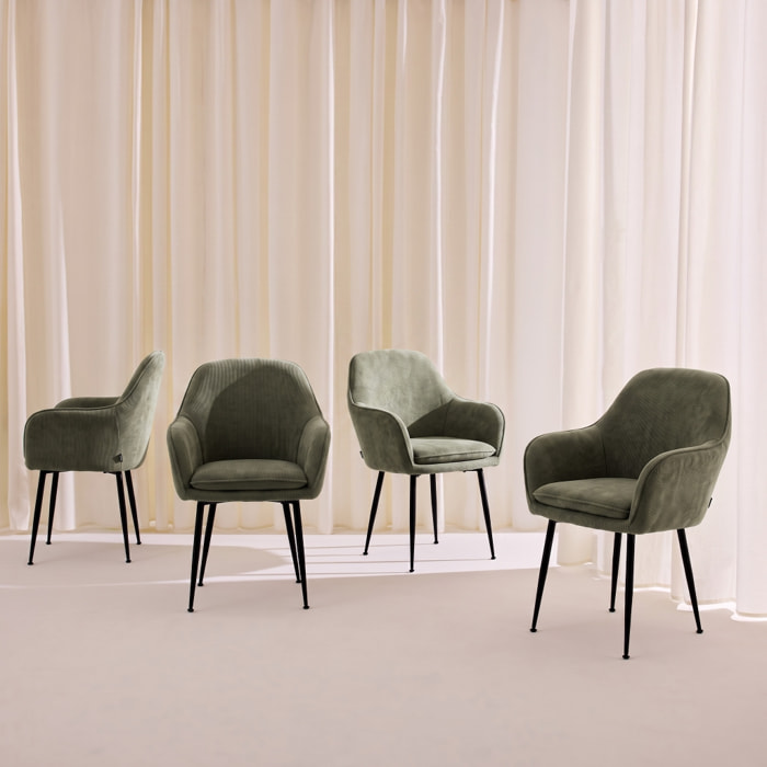 Fauteuil velours côtelé et pieds métal (lot de 4) SHELLA