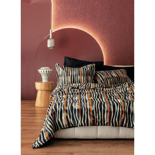 Parure housse de couette 240x220 cm et 2 taies d'oreiller 63x63cm satin de coton imprimé