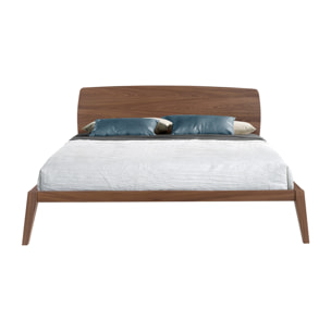 Cama de matrimonio con un cabecero y estructura en madera chapada en nogal natural 181x210x84cm