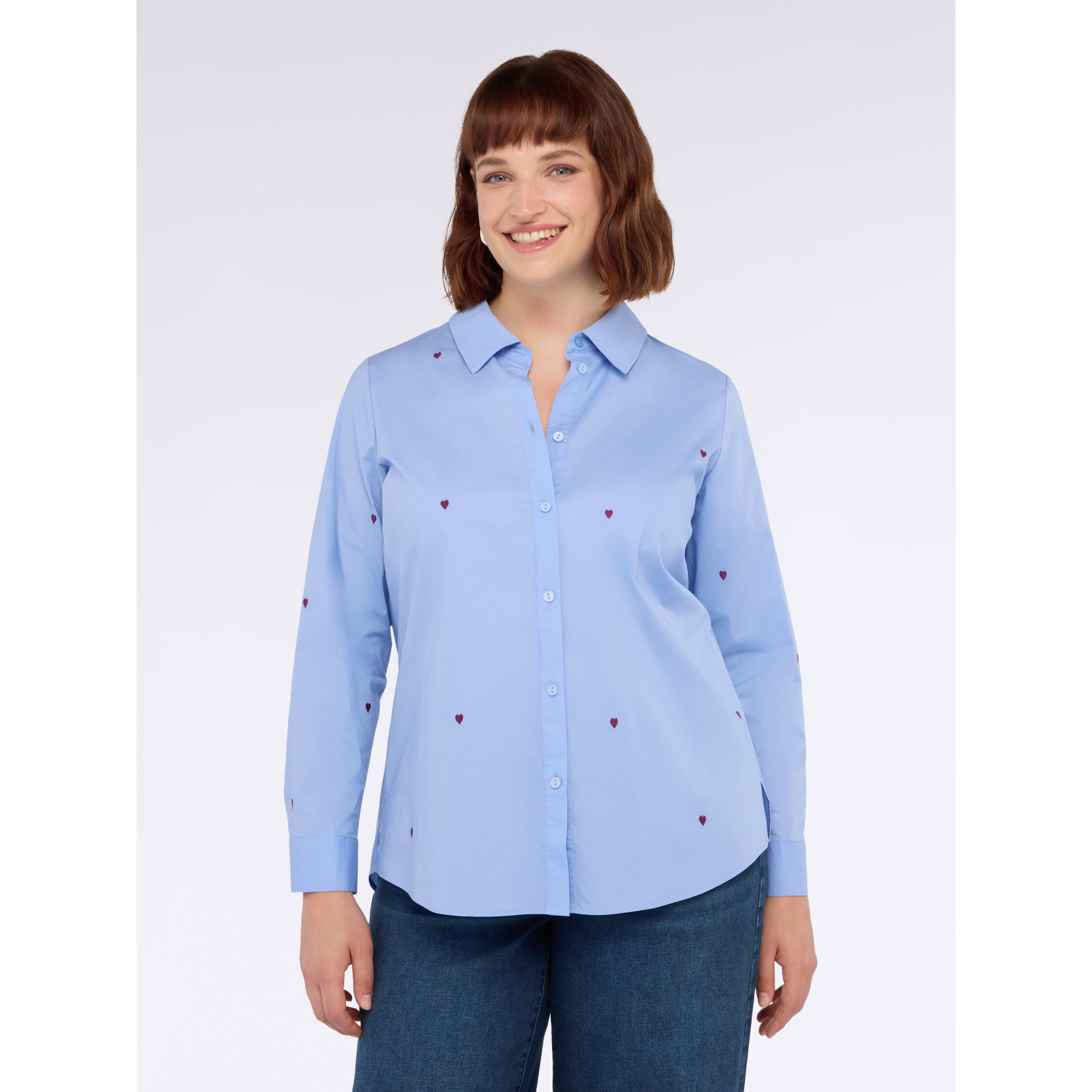 Fiorella Rubino - Camicia con ricami a cuore in popeline - Azzurro
