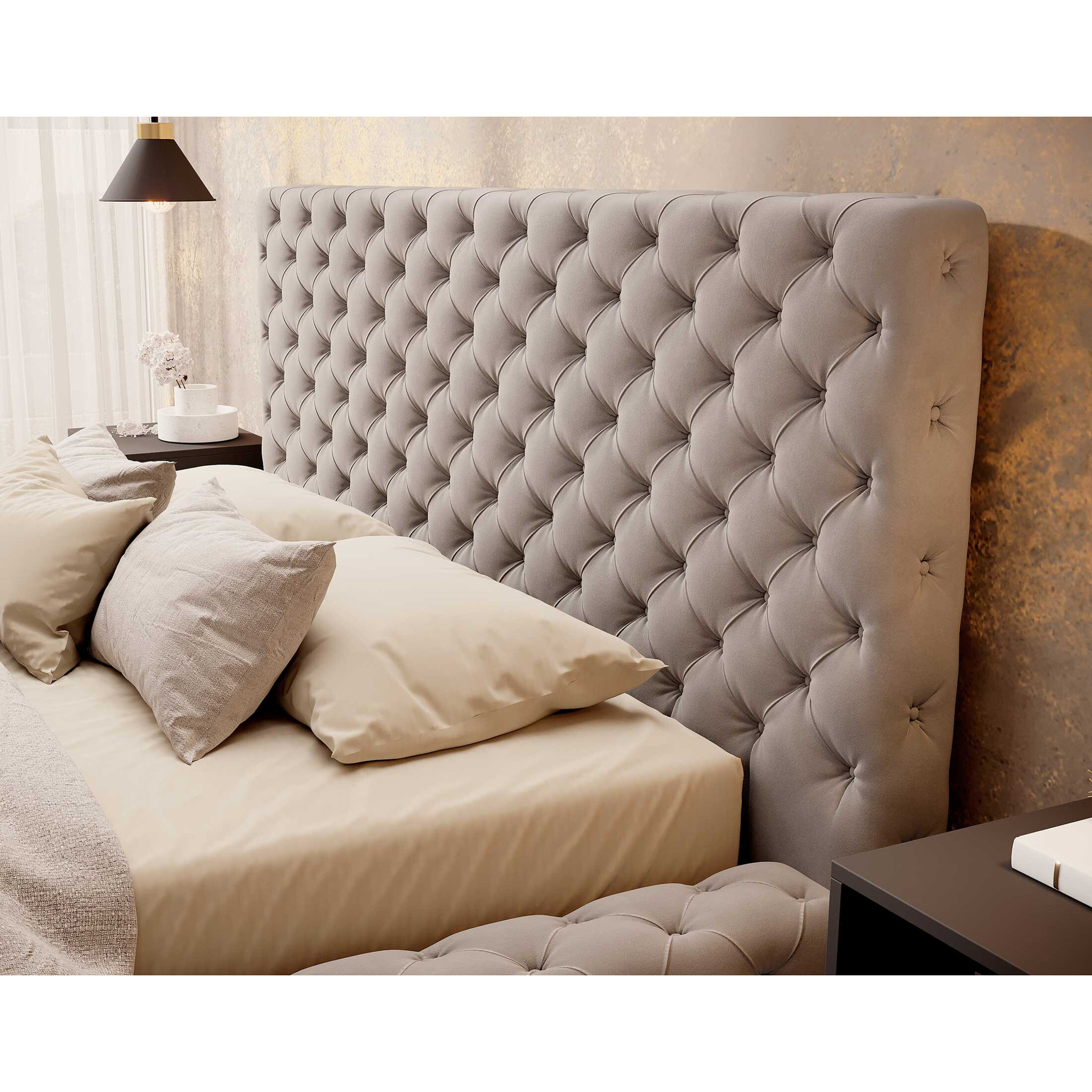 Christiana - lit coffre - 160x200 - sommier inclus - en velours - Taupe