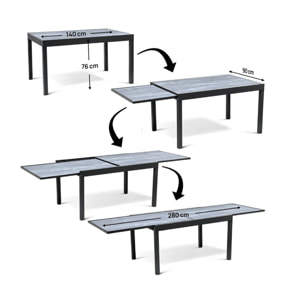 Table extensible et chaises de jardin en aluminium "Lagos" - 140/280 x 90 x 76 cm - 10 places - Gris clair