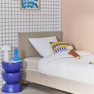 Lit avec sommier à lattes et tête de lit. finition tissu. beige. L 202 x P 96 x H 88cm