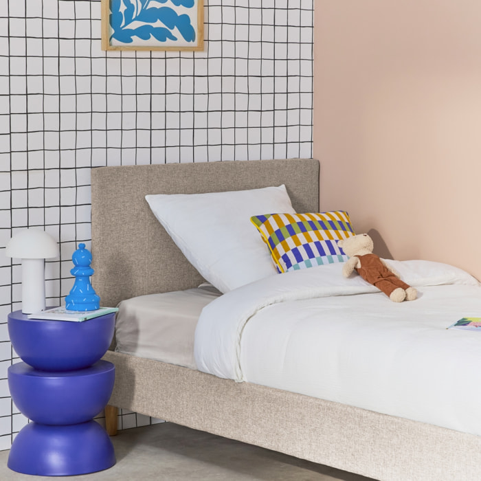 Lit avec sommier à lattes et tête de lit. finition tissu. beige. L 202 x P 96 x H 88cm