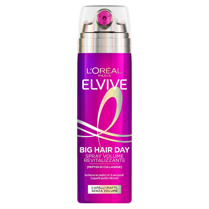 Spray Capelli Volumizzante Rivitalizzante Elvive Big Hair Day 72H per Capelli Piatti con Peptidi di Collagene 200ml
