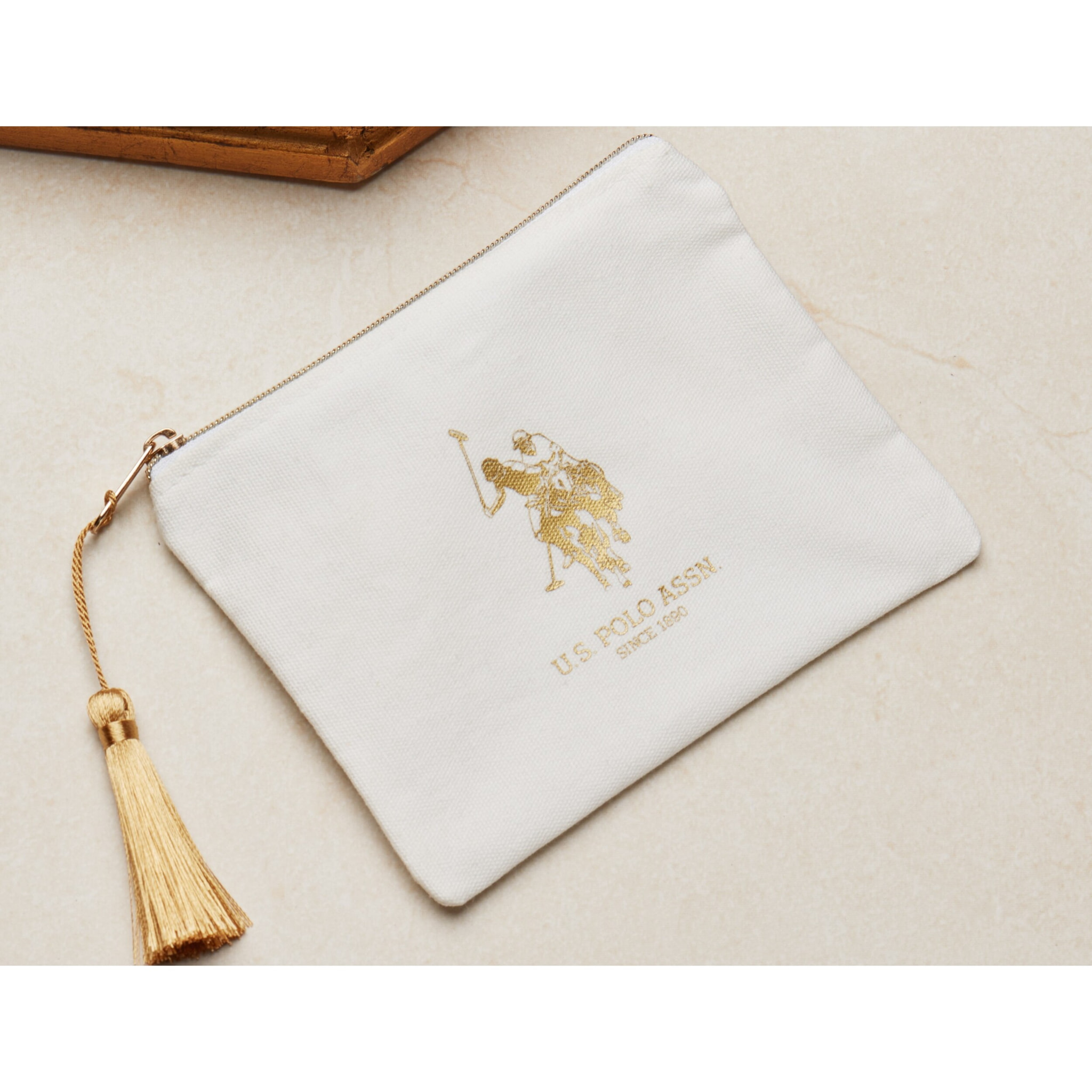 Collana U.S. Polo Assn. In metallo dorato con agata verde e fossile
