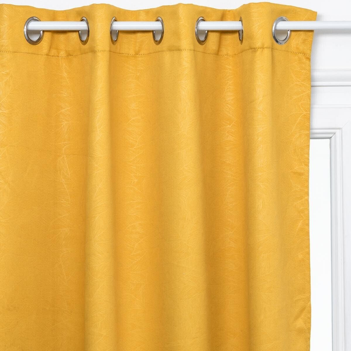 Rideau occultant "Feuilles" jaune moutarde 140x260cm