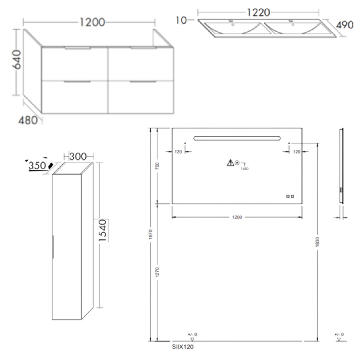 Meuble double vasque 120 cm BURGBAD Olena chêne clair + miroir + colonne