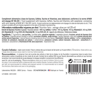 GUARANA SHOT - Complément alimentaire à base de Guarana, Caféine, Taurine et vitamines - Aide à réduire la fatigue et améliorer la concentration - Lot de 10 flacons unidoses