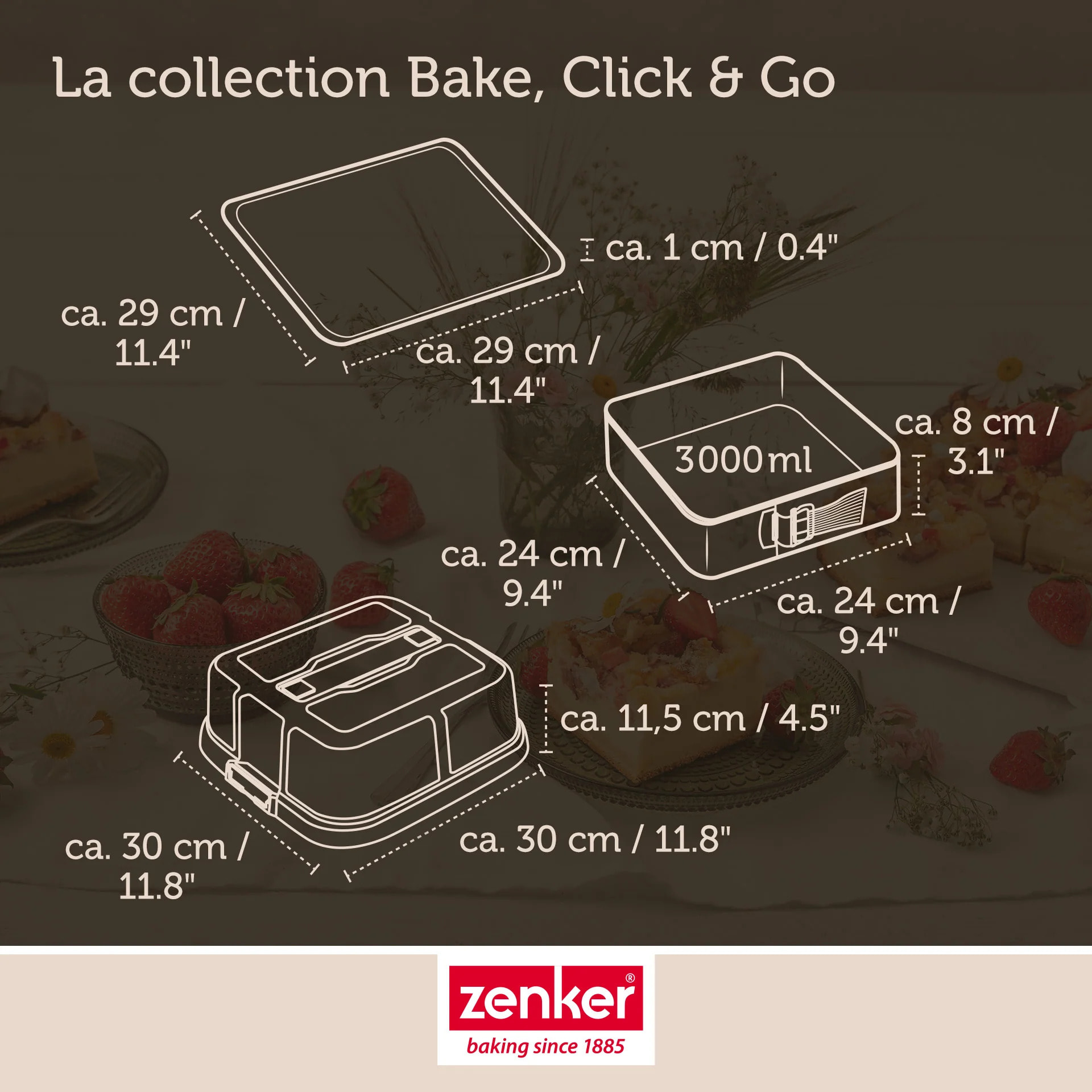 Set pâtisserie moule à charnière carré 23 cm avec couvercle, 2 bols à mixer et 1 spatule Zenker