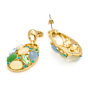 Pendientes de Ojo de Gato Multicolor acabado en oro amarillo 18k