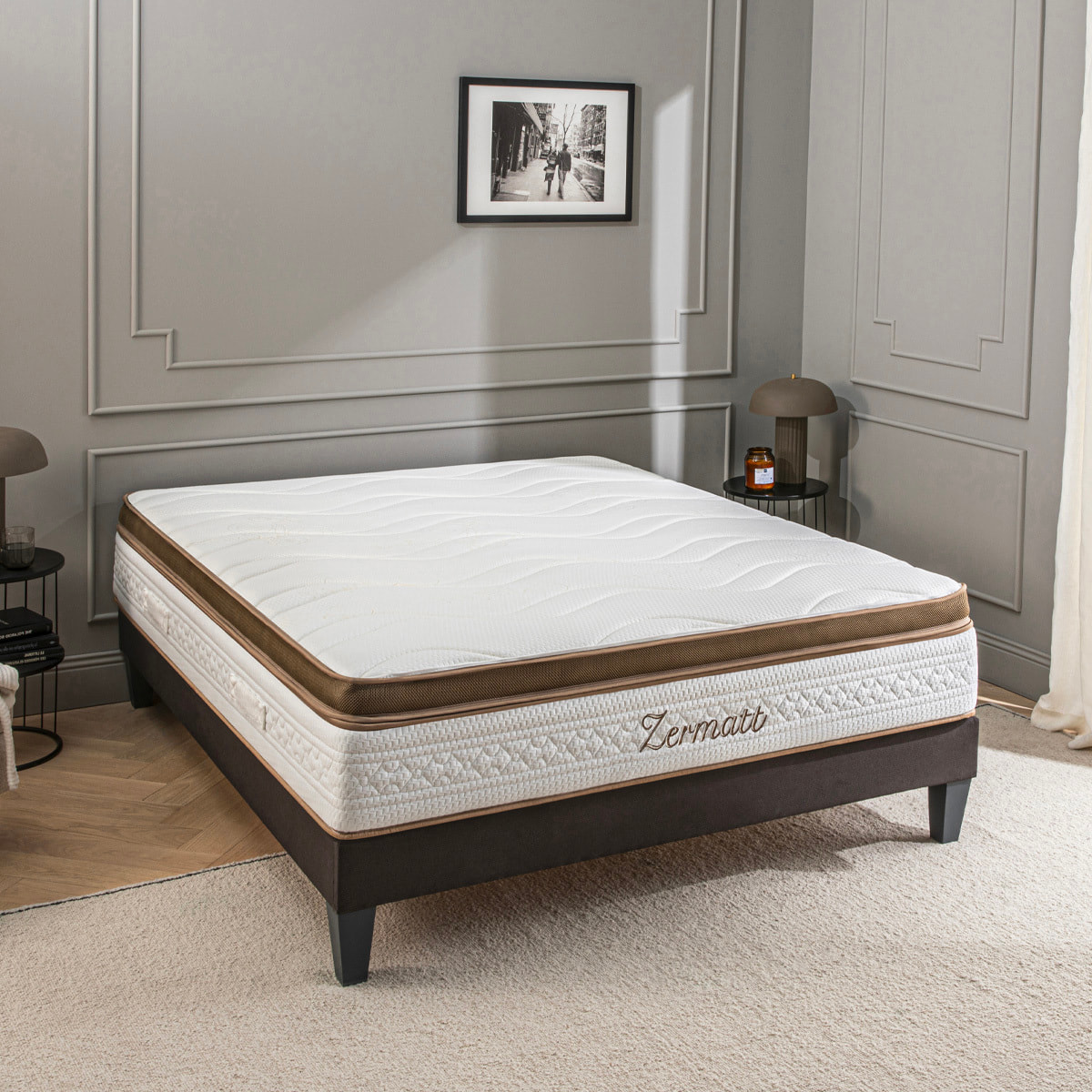 Matelas Zermatt, Soutien Ferme, 31 cm, Mémoire de Forme, surmatelas 7 cm, Face Été 3D & Hiver Cachemire