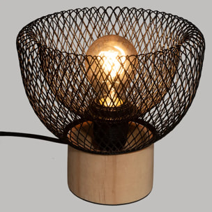 Lampe "Ewan" - métal & bois - noir H19 cm