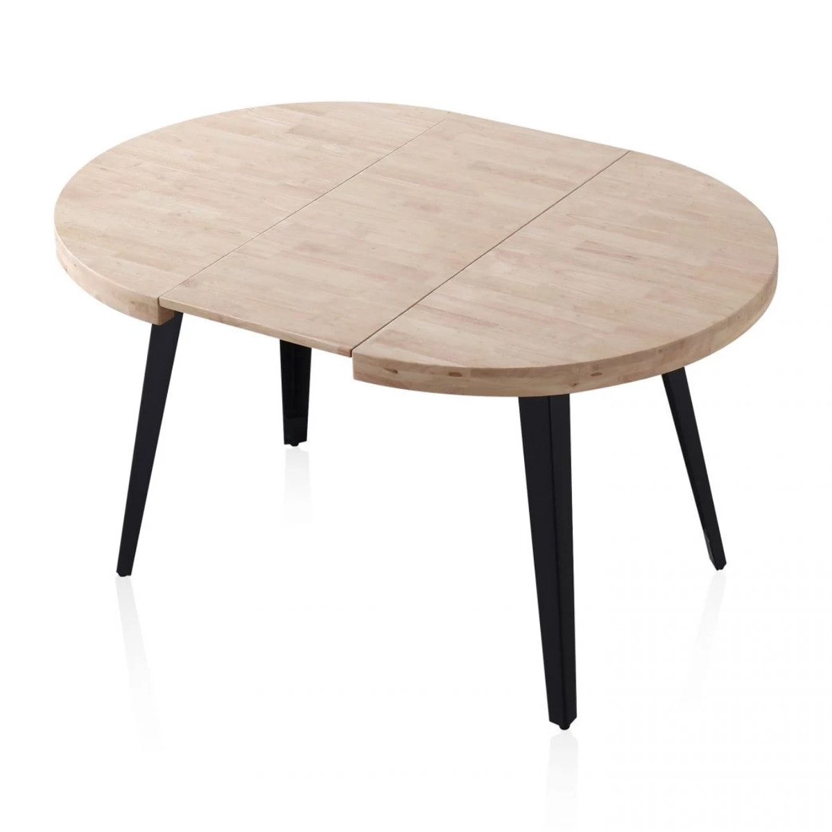 Mesa de comedor redonda extensible en negro y roble 120-200x120 cm Berg Negro - Roble