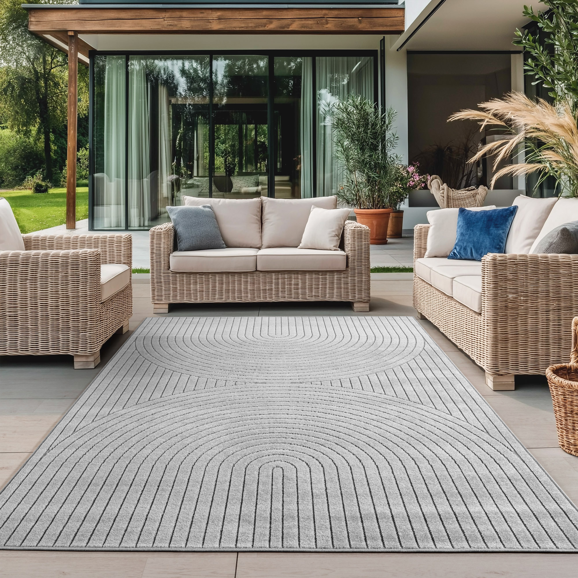 ALVORA - Tapis intérieur/extérieur gris à motif géométrique