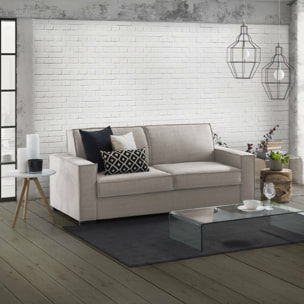 Divano letto 2 posti Alisa, Sofà Soggiorno apertura girevole, Tessuto imbottito, Braccioli slim, 100% Made in Italy, Cm 180x95h90, Tortora