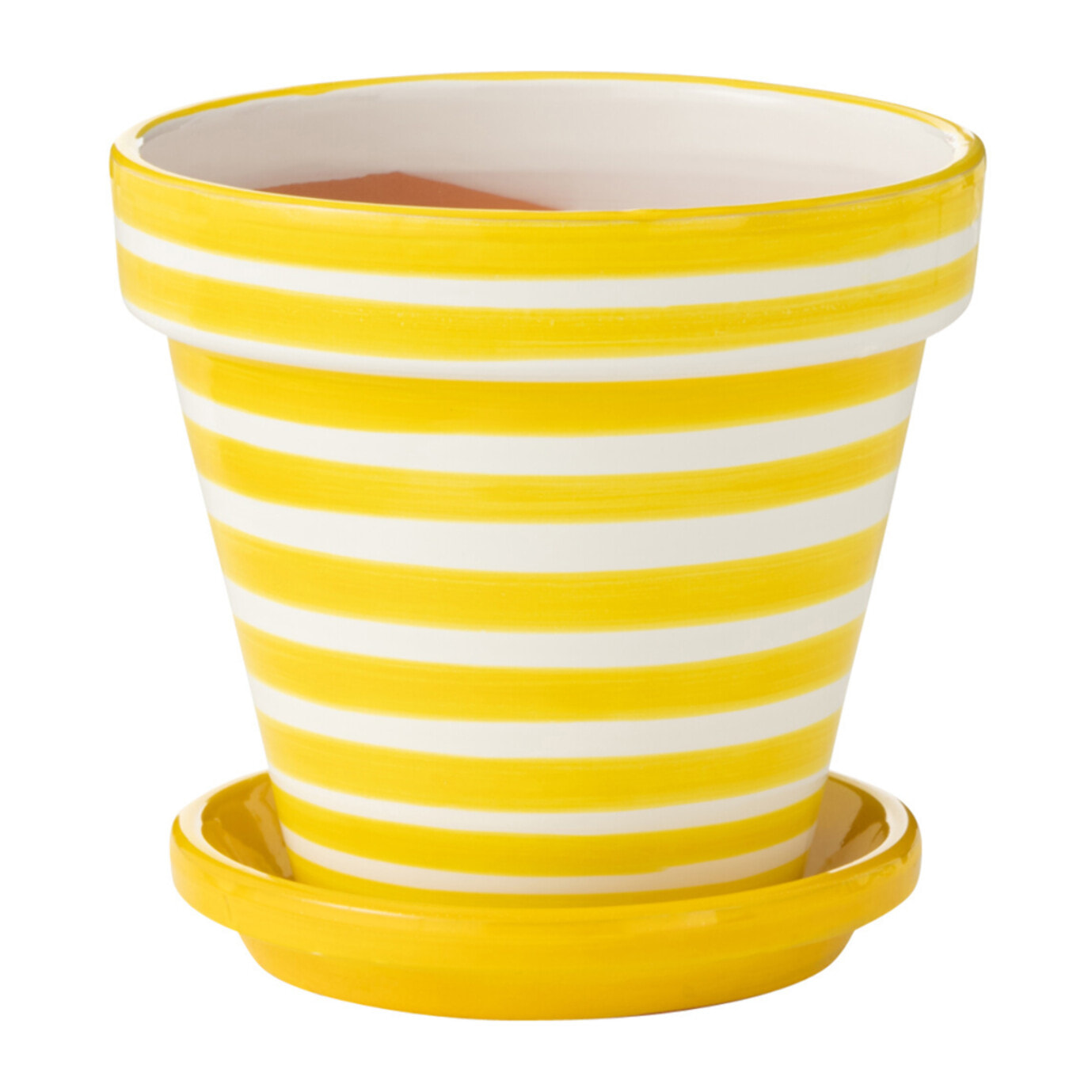 J-Line cache-pot Granada Stripes Handmade + Painted - céramique - jaune - medium - Ø 27 cm
