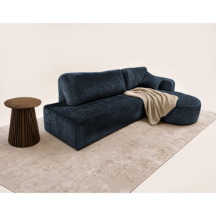Miro - Canapé d'angle droit 4 places convertible avec coffre en velours texturé - Bleu
