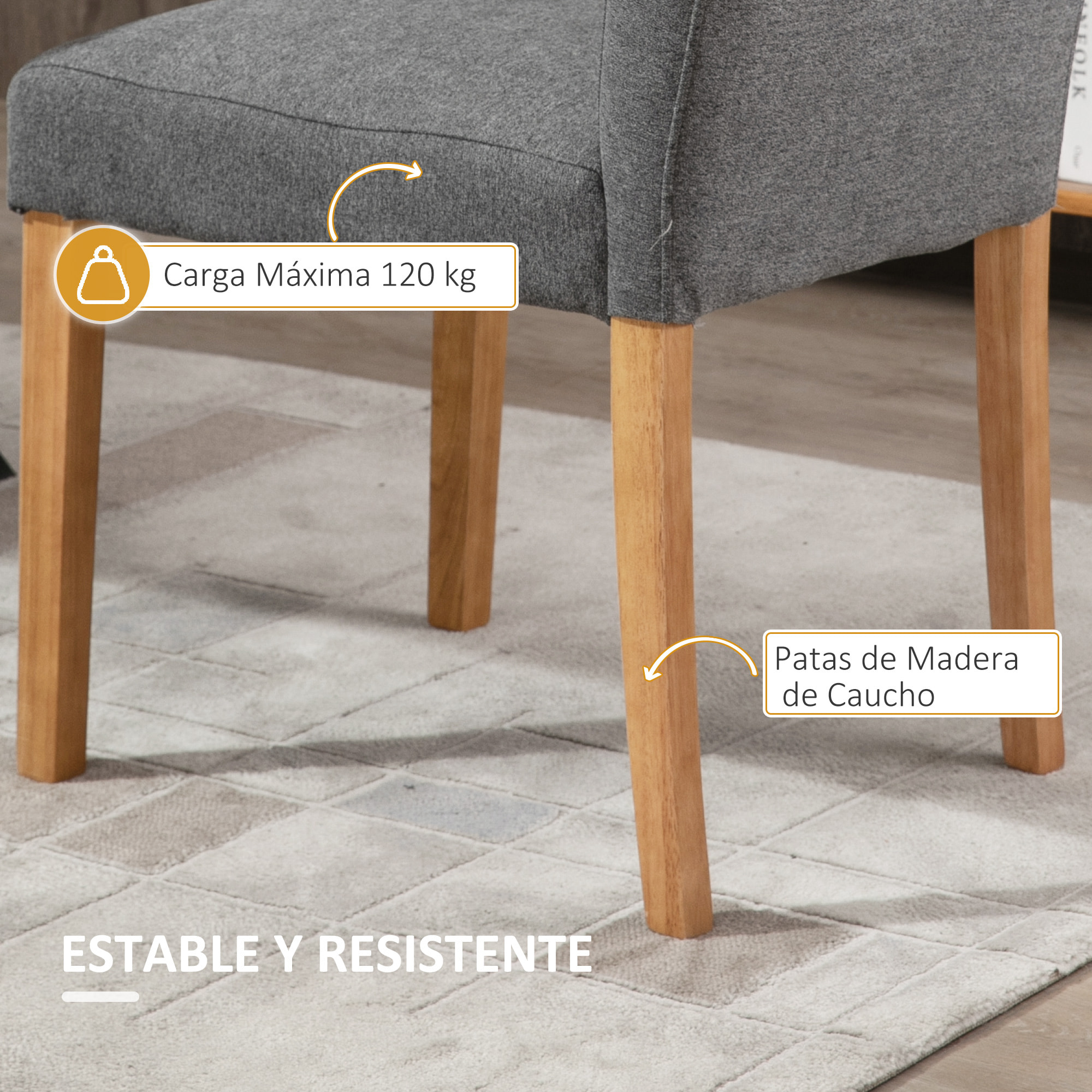 HOMCOM Conjunto de 2 Sillas de Comedor con Respaldo Alto Asiento Acolchado y Tapizadas con Tejido Transpirable con Tacto de Lino Cocina Sala de Estar 50x62x96 cm Gris