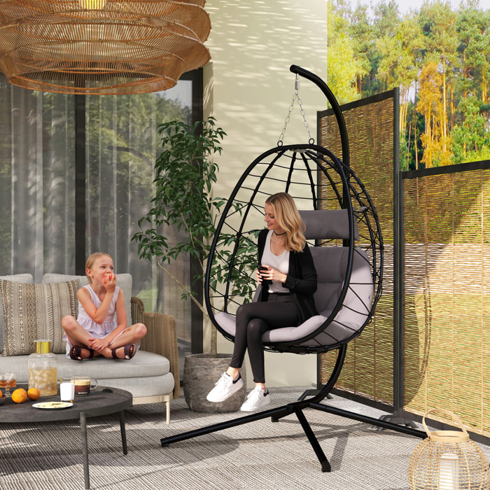 Silla Colgante Huevo con Soporte Columpio Jardín Exterior con Cesta Plegable Cojín y Reposacabezas Columpio Colgante para Interior y Exterior Carga 120 kg Gris