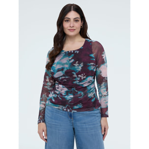 Fiorella Rubino - Camiseta de tul con estampado floral - Burgundy