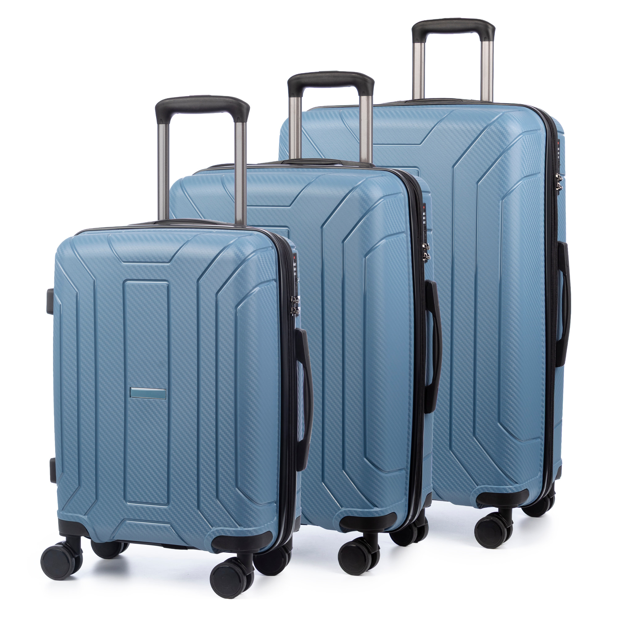 Juego de 3 maletas trolley expandibles de PP resistente a la rotura. Cerradura TSA numérica, 4 ruedas dobles giratorias 360°.