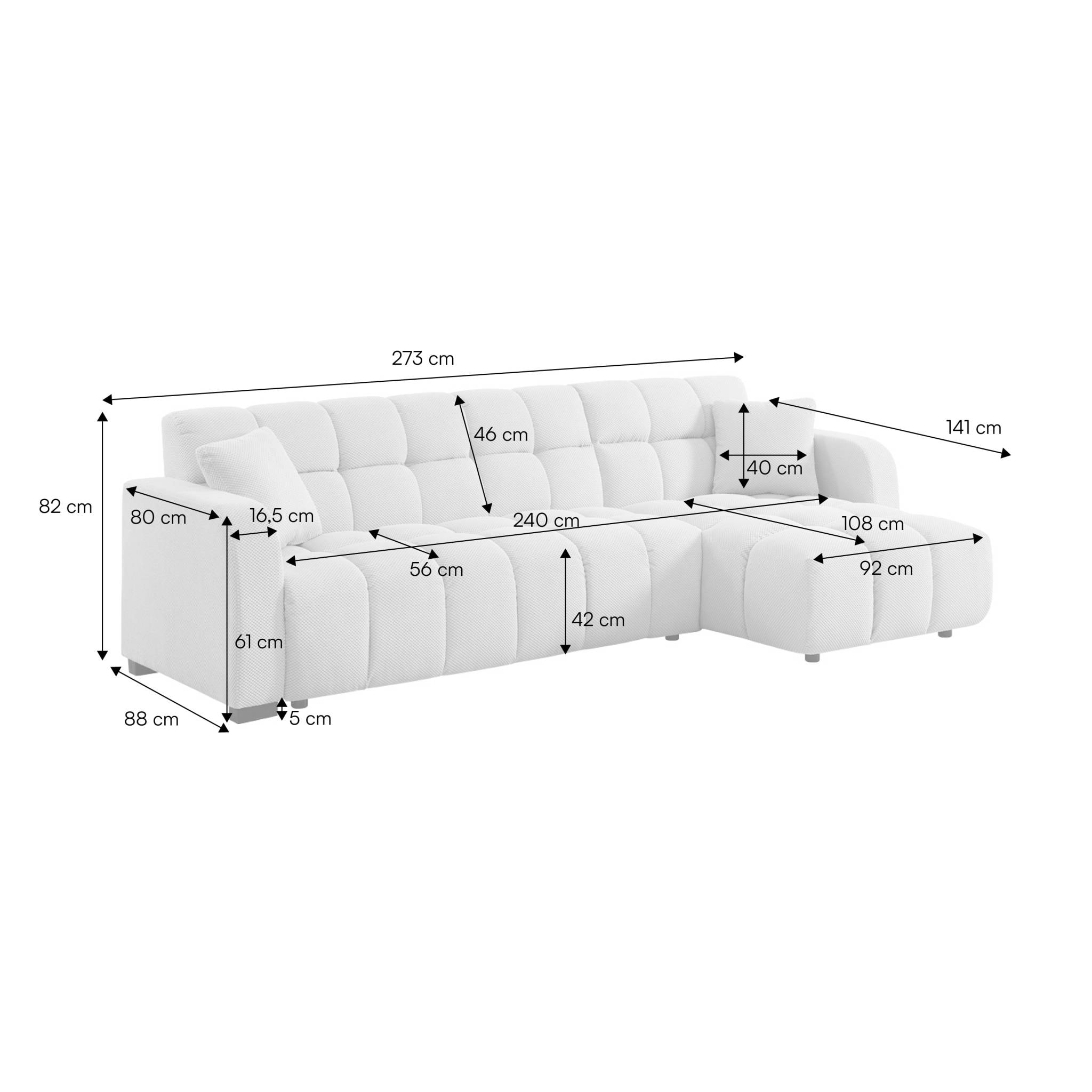 Canapé d'angle réversible tissu capitonné 3 places DOT