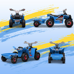 Quad Eléctrico para Niños con Remolque a Batería 6V, Quad para Niños de 18-36 Meses con Velocidad 2,5 km/h, 6 Ruedas y Manillar Antideslizante, 106x41,5x48,5 cm, Azul