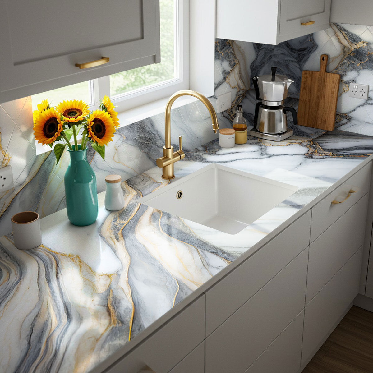 Rouleau revêtement adhésif imperméable - Sticker lavable plan de travail - ÉPOXY MARUVA