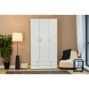 Guardaroba 3 ante Randazzo, Mobile camera da letto, Cabina armadio portabiti, Armadio appendiabiti, 111x52 h214 cm, Bianco