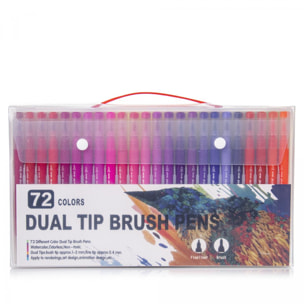 Set 72 Rotuladores color doble punta, punta fina 0,4 mms y punta pincel acuarelable profesional. Forma triángular ergonómica para lettering, caligrafía, ilustraciones…