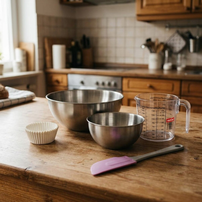 Set de 79 ustensiles de pâtisserie moules à muffins bol à mixer spatule pâtisserie et verre doseur Zenker Nature FSC