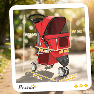 Poussette buggy pour chien chat animaux roue avant pivotante 360 degrés rouge